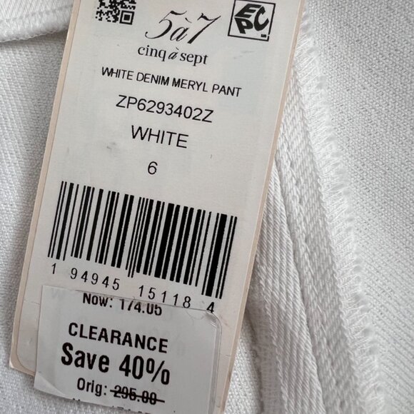 5 á 7 Cinque á Sept White Jeans size 6  NEW WITH TAGS - Picture 6 of 8
